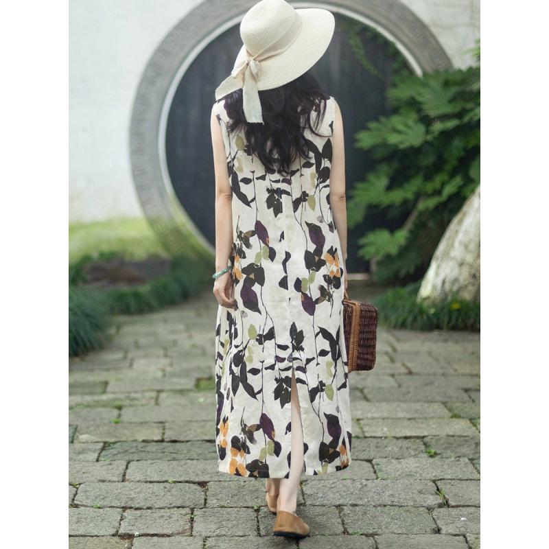 2026 Summer Cotton Linen Sleeveless Loose Fit Artistic Slimming Dress for Women