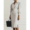 Elegant V-Neck Solid Color Wrap Waist Pleated Knit Midi Dress Women 2025
