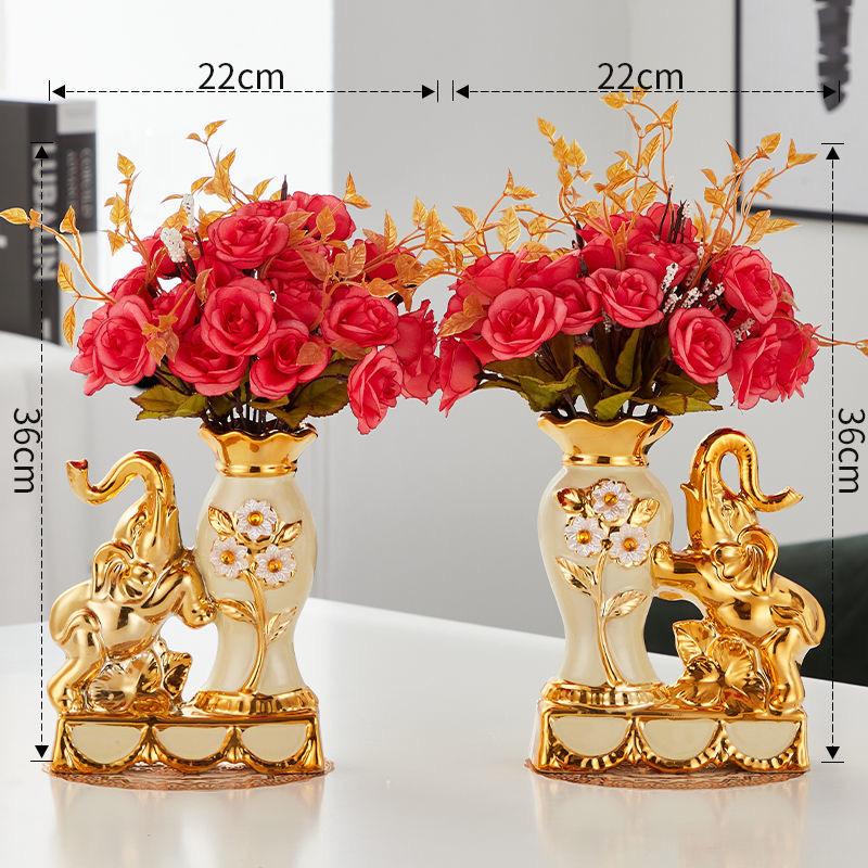Keramik-Elefantenvase im europäischen Stil – Dekorative Figur mit künstlichen Blumen für Zuhause oder Tischplatte