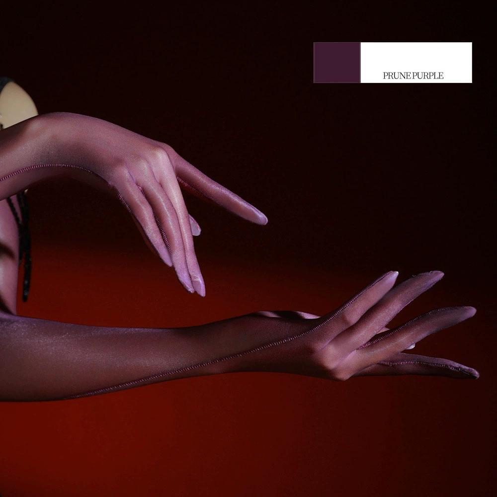 3D Ultradünne 500-Pin Fünf-Finger-Handschuhe Öl Glänzend Hoch Elastische Passform Strumpf-Stil Handschuhe Damen Party Nachtclub Mode