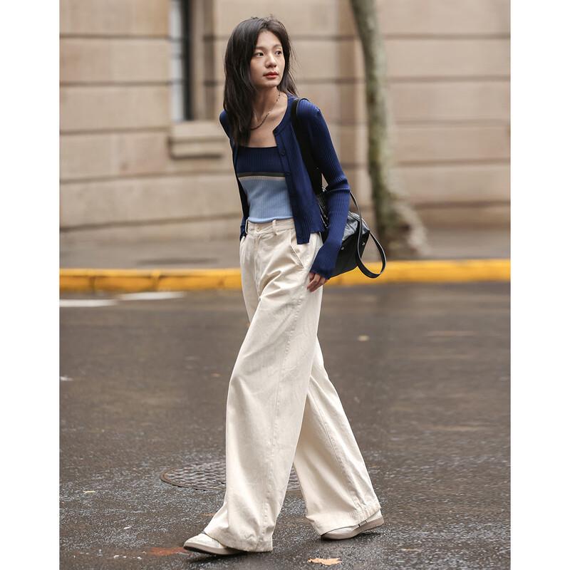 Demana Women's Washed Cotton-Feel Relaxed Wide-Leg Casual Pants