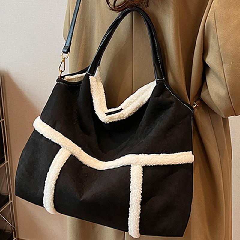2025 autumn new casual simple large-capacity suede portable tote bag women's commuter shoulder tote bag