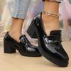 Lucyever Patent Leather High Heels Loafers Women  Spring Office Black Platform Pumps Ladies Slip On Thick High Heels Shoes