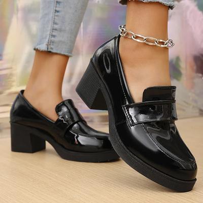 Lucyever Patent Leather High Heels Loafers Women Spring Office Black Platform Pumps Ladies Slip On Thick High Heels Shoes