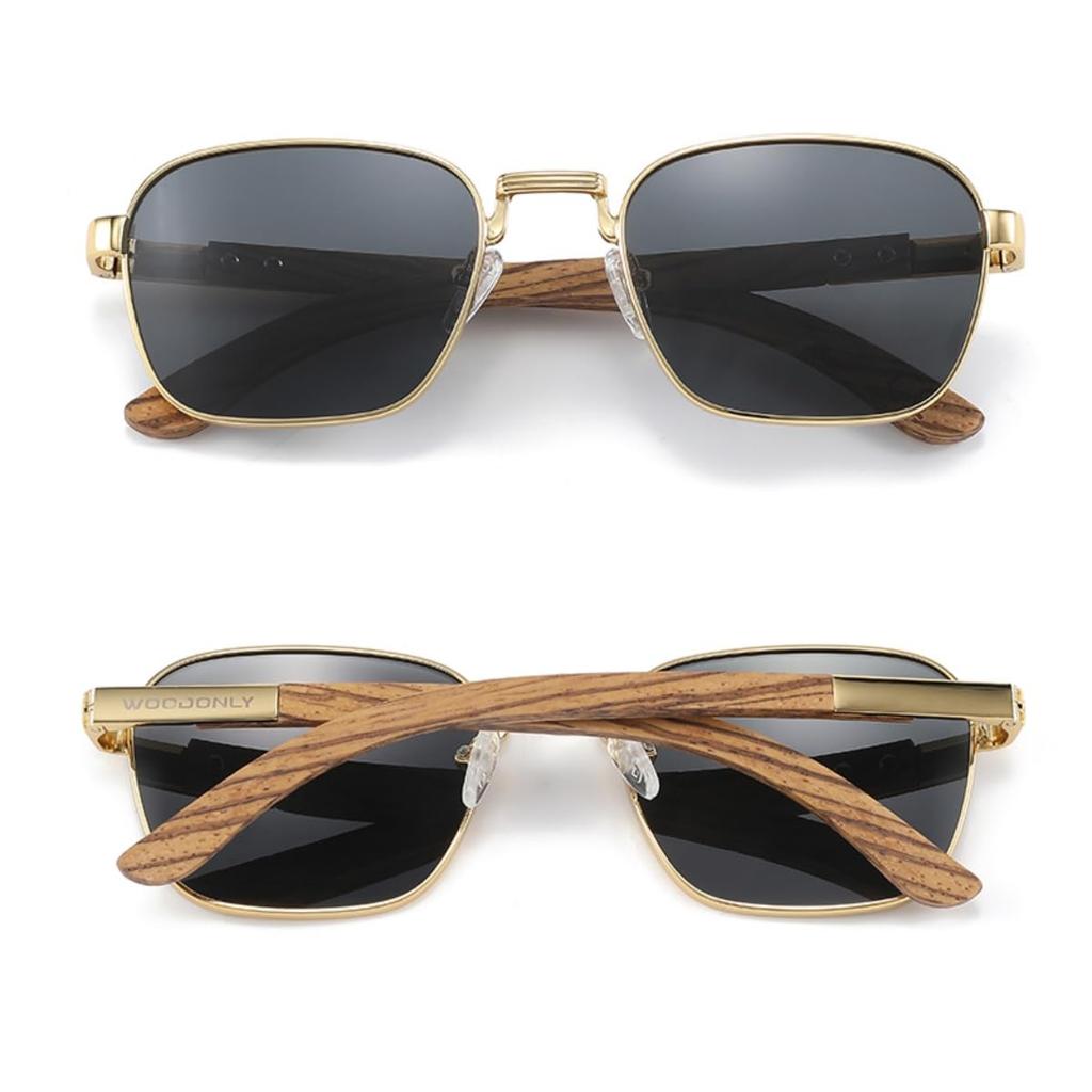 Wooden Square Polarized Sunglasses Stylish metal frame wooden sunglasses for men and perfect as a gift [WOODONLY] - women, (Zebrawood)