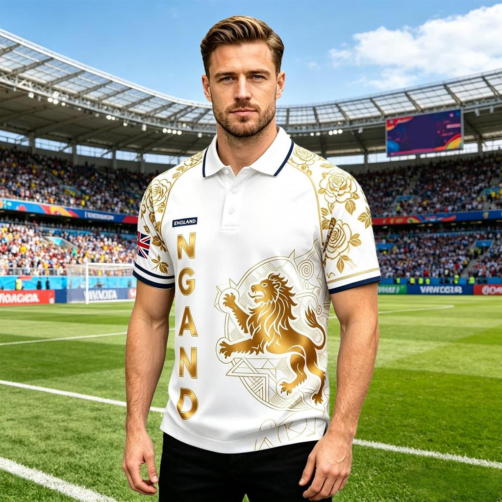 Men's Classic Polo Shirt Football Jersey England Style Short Sleeve Button Collar Lightweight Breathable Fabric Sportswear