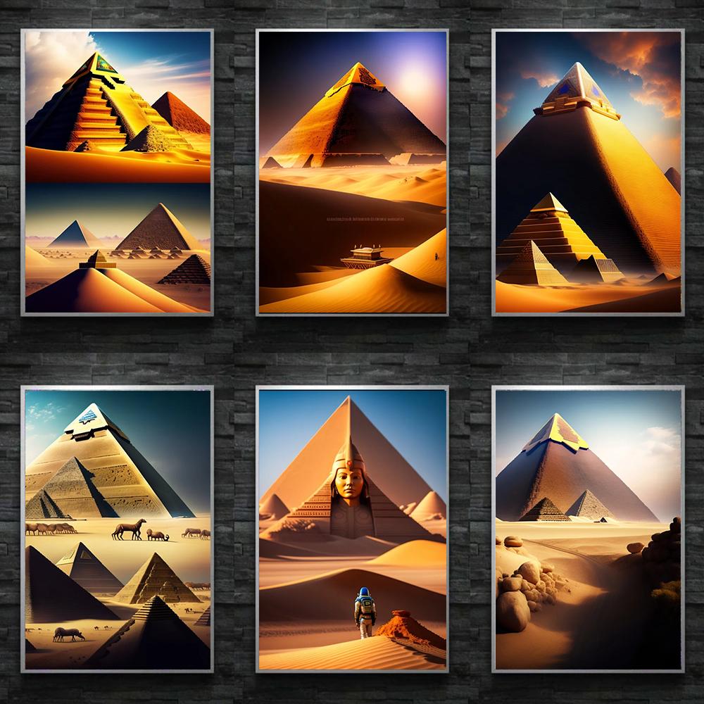 Egyptian Pyramid Temple Sphinx Prints Poster Canvas HD Painting Modern Wall Art Pictures For Living Room Bedroom Home Decoration
