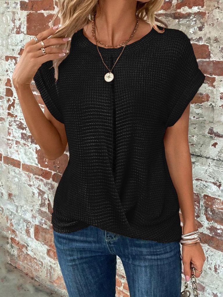 2026 Spring and Summer New Solid Color Round Neck T-shirt Elegant Short Twist Top Women's Clothing Amazon Cross-border Foreign Trade Short Sleeves