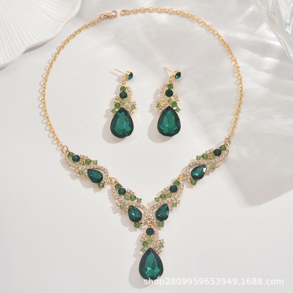 Alloy Rhinestone Wedding Necklace Earrings Bridal Wedding Accessories Banquet Ladies Jewelry