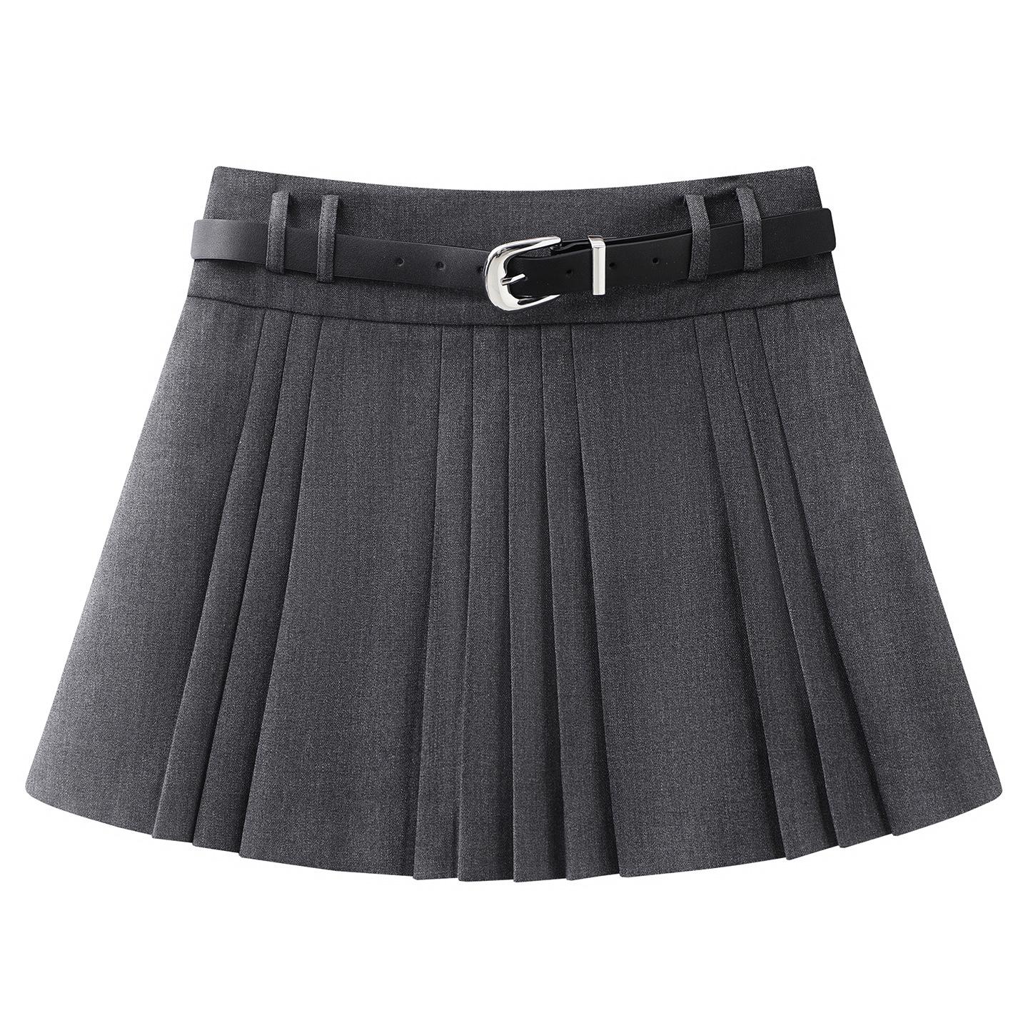 2026 Spring Women s Petite A-Line High-Waisted Pleated Skirt with Belt (BR351169) M