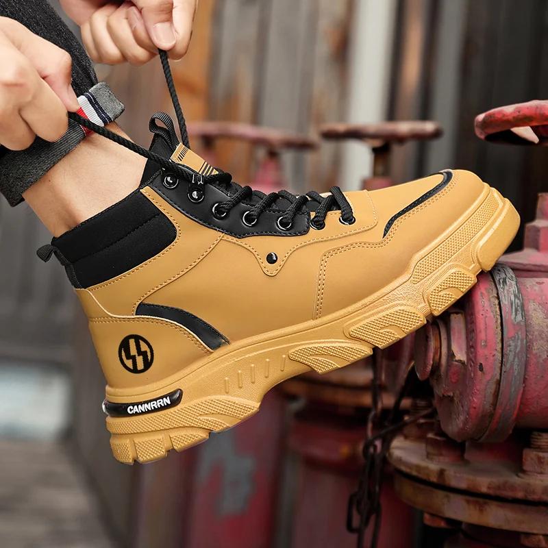 =Ankle Boots Men Men's Safety Shoes Genuine Leather Men's Motorcycle Boots Luxury Shoes High Quality Mens Shoe Casual Sneakers