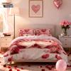3pcs Valentine's Day romantic pink heart-shaped goblin print coreless down duvet cover set multi size bedroom bedding decoration