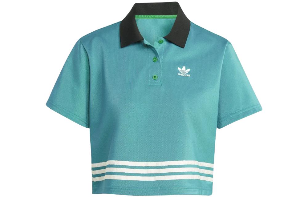 Adidas Originals SS23 Adicolor 70s Polo Shirts Women s Green Polo Collar Moderate Straight Fit IK7851 XXS