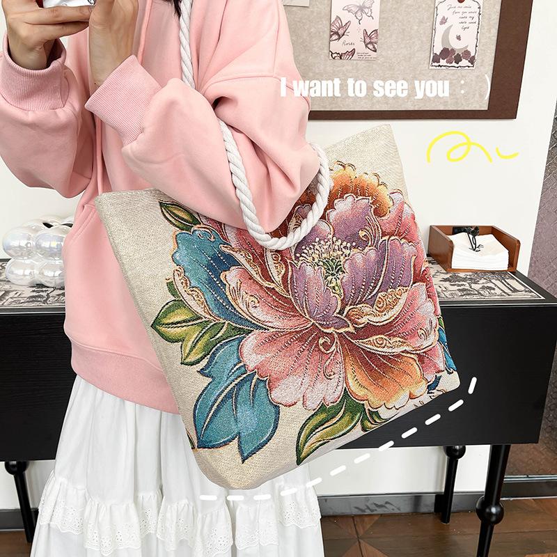Fashionable Women's Crossbody Bag Double-sided Single-shoulder Bag Embroidered Tote Bag