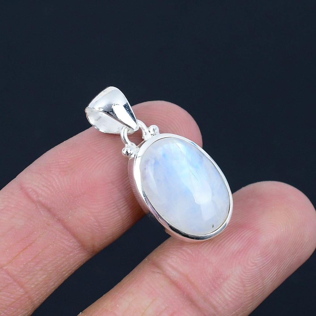 Natural Rainbow Moonstone Gemstone Pendant, 925 Sterling Silver, Oval Shape Gemstone, Handmade Pendant Jewelry Gift For Valentine's Day