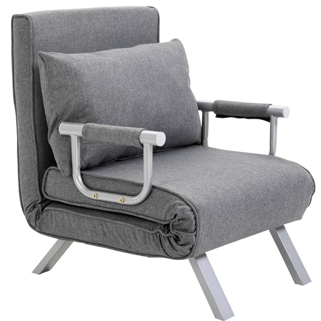 3 In 1 Sleeper Sofa Bed Function, Adjustable Backrest, Cushion, Guest Bed Linen Look, Folding Chair for Living Room Bedroom 65 X 69 X 80 Cm Light Grey