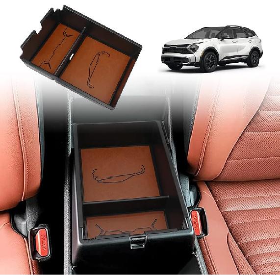 TripleAliners For Sportage  2024 2025 Center Console Organizer With Leather Trim Console Storage Box Ert Tray Compatible With Kia Sportage  NQ5