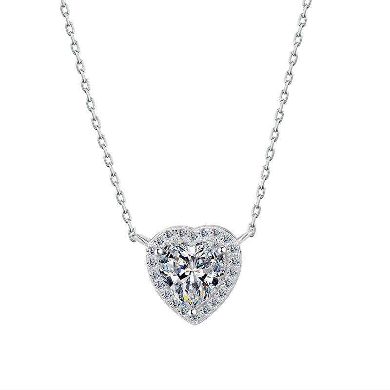 Women's Bestselling S925 Sterling Silver Heart Pendant Necklace with Moissanite Luxury Clavicle Chain Jewelry Accessory