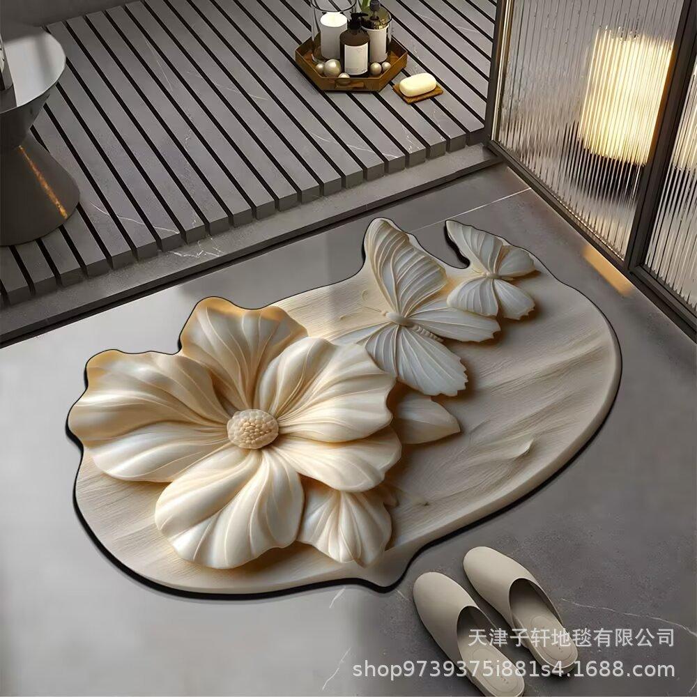 3D Butterfly Carpet Bathroom Entrance Mat Anti Slip and Absorbent Easy To Maintain Floor Mat