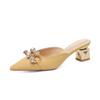 Women's Shoes On Sale 2024 Brand Autumn Women's Slippers Pointed Toe Metal Decoration Brilliant Diamond Chunky Heels Shoes Women