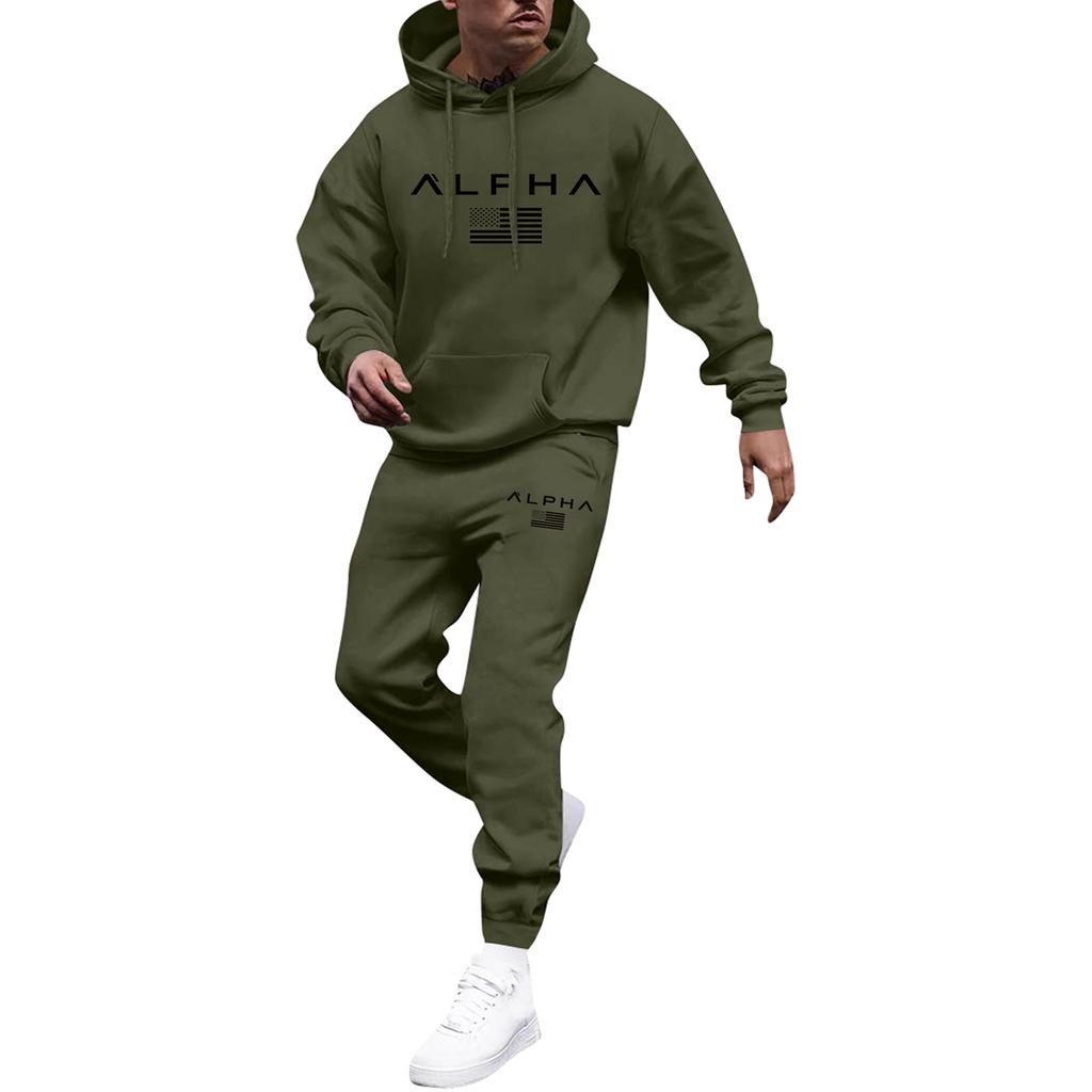 Men's Printed Hooded Sweatshirt And Sweatpants Casual Sports Suit