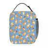 Blue Background Cute Cartoon Corgi Insulated Lunch Bag for Women Children Leakproof Food Boxes Thermal Lunch Box Tote