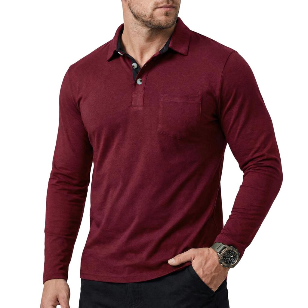 Herrskjorta, lös och ledig, baslager, herrtopp med lång ärm och krage