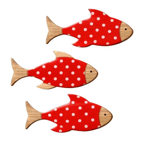 3 Pcs Wood Decor Rustic Fish Sculpture Fish Nautical Wall Hanging Tropical Vintage