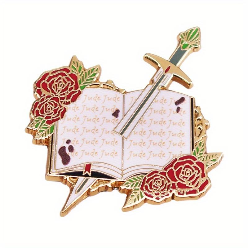 Book Sword Enamel Brooch Badge Flower Letter Pins Bookish Gift