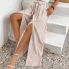 Women Autumn Winter Versatile Draped Solid Color Bandage High-Waisted High Split Wide-Leg Pants