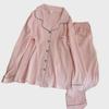 2024 Women's Long-Sleeve V-Neck Ribbed Cotton Pajama Set - Sweet Princess Style, Solid Color, Large Size, Ideal for Spring and Autumn.