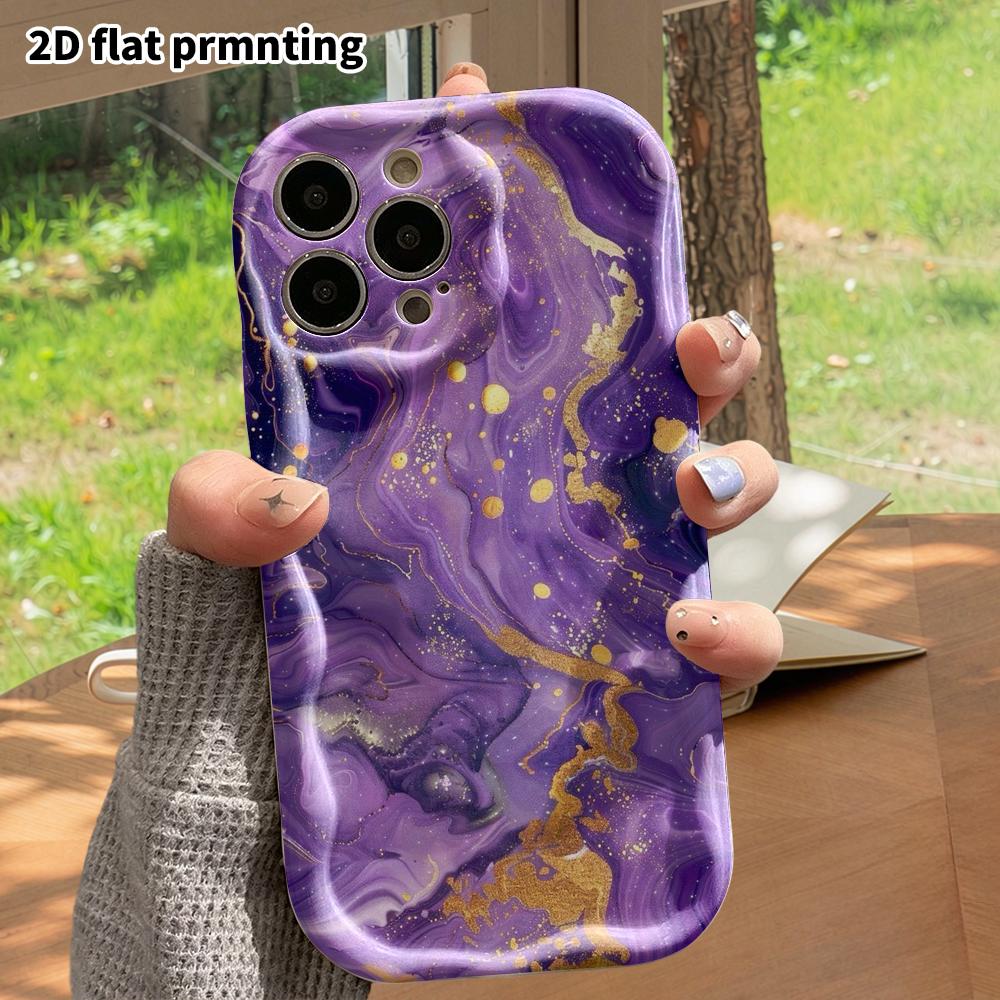 Phone Case: 2D Flat, Suitable for iPhone 18 17 16 15 14 13 12 Pro Protective Case, Phone Decoration, Purple-gold Fluid Style, Perfect Christmas and Ha