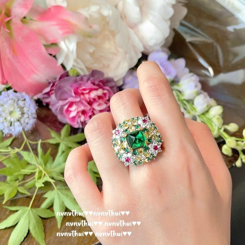 Mojito Emerald Flower Necklace, Rich Woman'S Joy, 18K Gold Plated, Malachite Green Snowflake Zircon Earrings