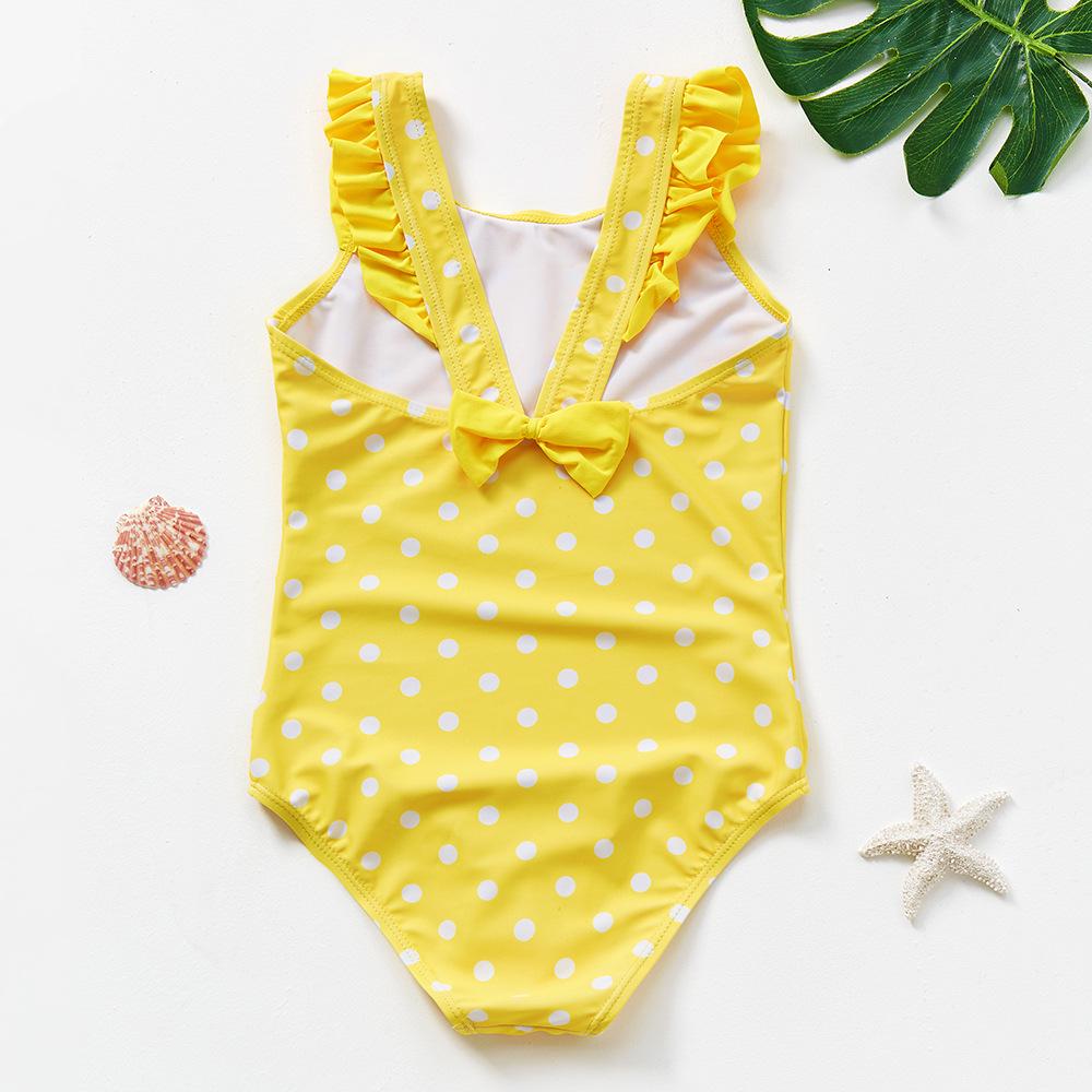 Girls' Polka Dot Swimsuit: Small & Medium, Ruffled Shoulder Strap, Bow-Accent One-Piece
