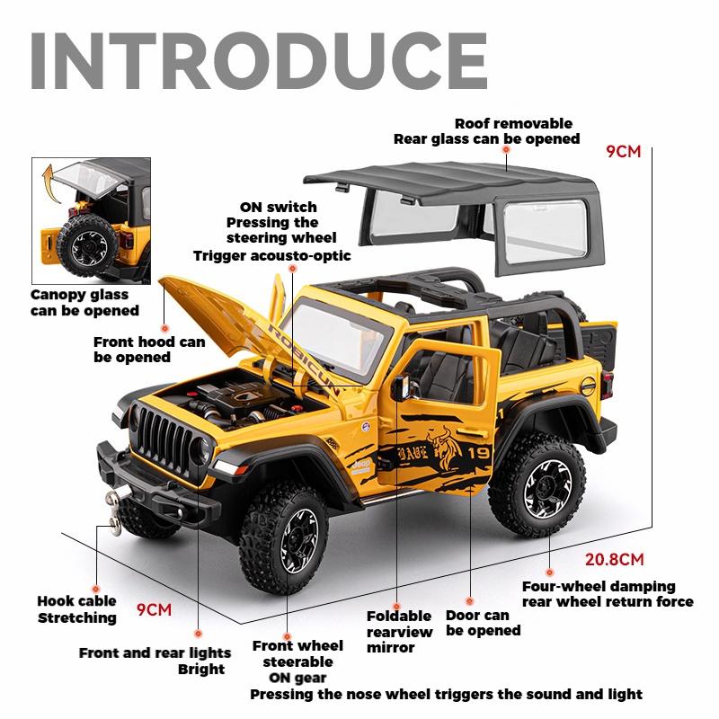 1/24 Jeep Wrangler Rubicon Off Road SUV Alloy Diecast Model Car Premium Home Trendy Toys Display Decorations Birthday Gifts Boy
