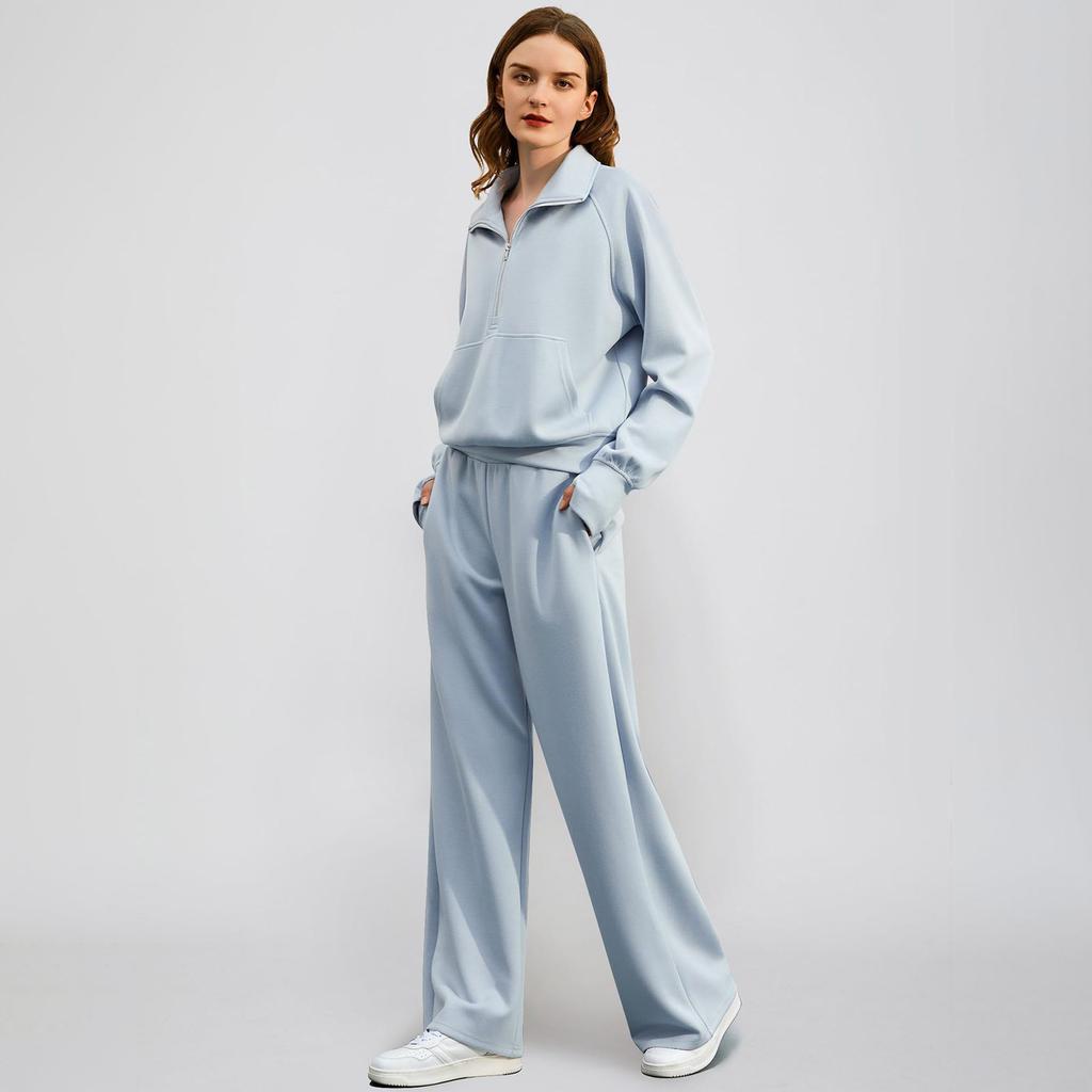 Fashionable Women's Two-piece Zipper Sweatshirt Wide-leg Sweatpants Casual Suit