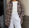American Classic Plaid Polyester Cotton Lapel Loose Casual Shirt 1116 European and American Autumn Fashion New Women's Cardigan