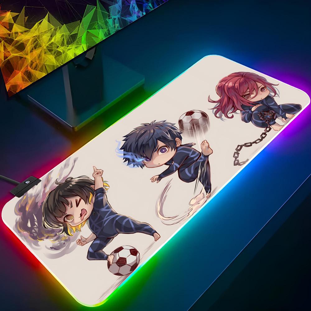 Blue Lock Nagi Seishiro Mouse Pad Gaming Rgb Cartoon Mousepad Backlit Keyboard Gamer Girl Xxl Laptop Mat Table Pads Deskpad