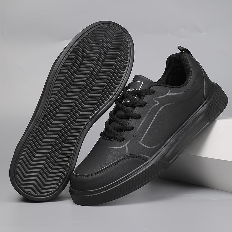 Herren-Sneakers Mode PU-Leder Herrenschuhe Outdoor-Jogging-Trainingsschuhe Hochwertige Bequeme Schuhe für Herren Schwarz 1