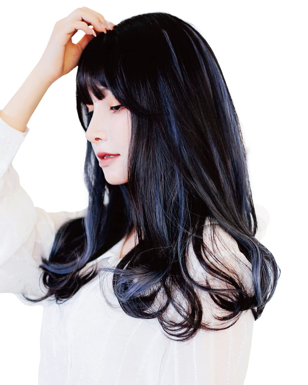 

Парик Длинный Волнистый Парик Парик для Маленького Лица [TefuRe] C-8276-BkBl