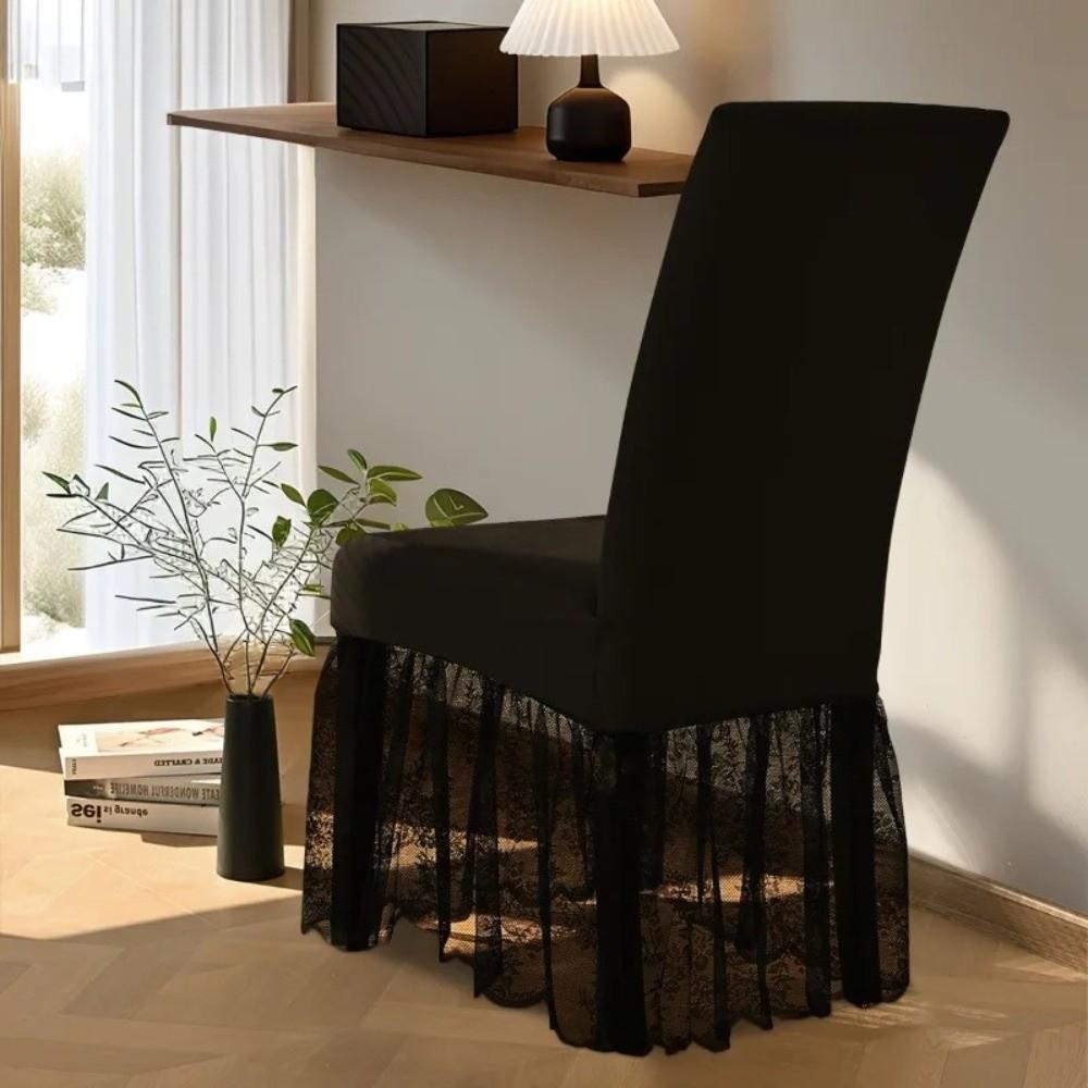 New Milk-Silk Fabric Dining Chair Cover Skirted Design Lace Trim Seat Covers Universal Fit Non-Slip Chair Protectors Living Room