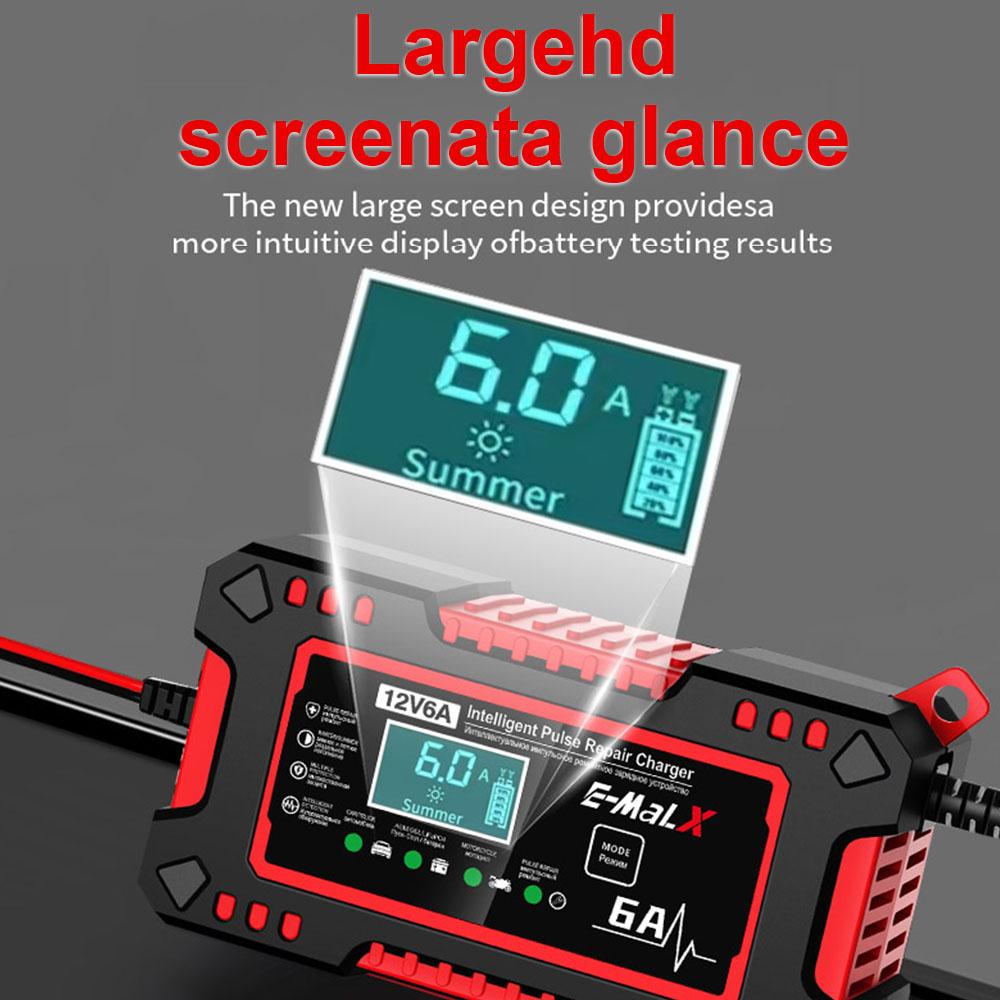 Voltage Temperature Detection 12V 6A Car Battery Charger Multiple Protection Digital LCD Display For Car SUV Motorcycle Truck Intelligent Pulse Repair