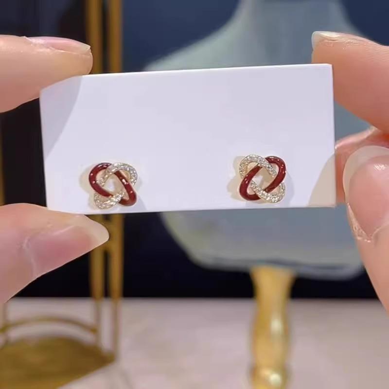 Ankarah Red Four-cornered Interwoven Glazed Drop-shaped Fashionable and Versatile Earrings