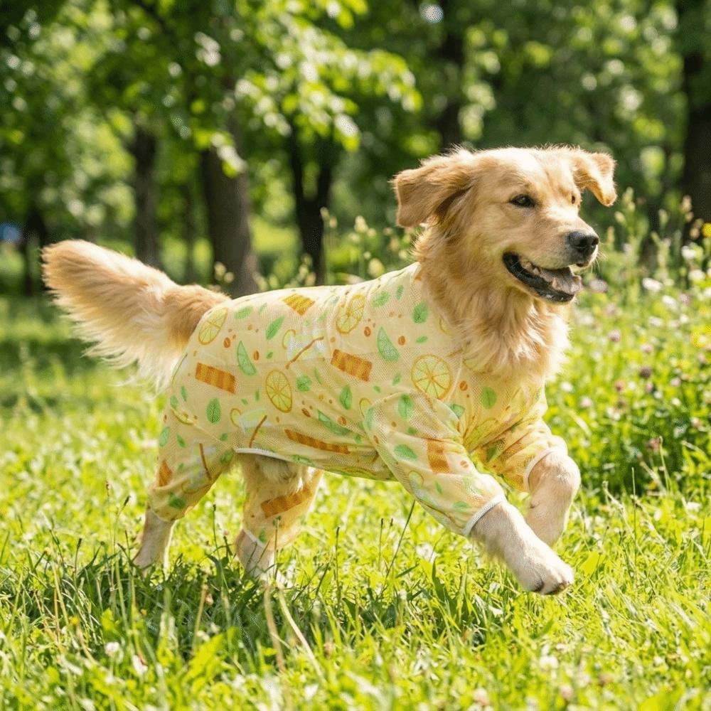 Ultra-thin Breathable Dog Sunscreen Clothes Sun Protection Cartoon Print Pet Four-Legged Clothes Lightweight Dog Jumpsuit
