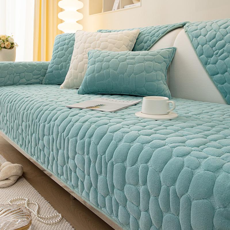 Geometric Pattern Plush Sofa Cushion New Winter Thickened Anti Slip Sofa Cover Minimalist Modern Sofa Fully Covered with Dustproof Cloth