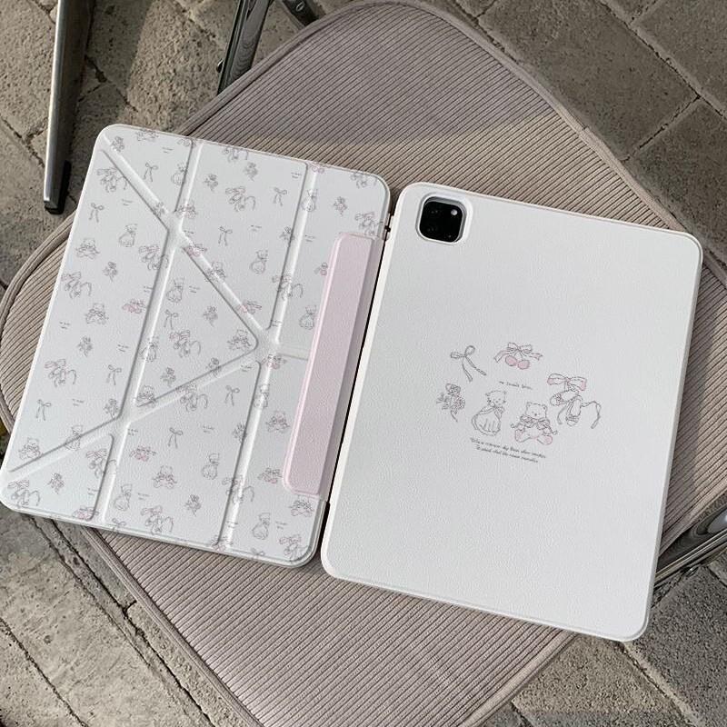 Cartoon Bear Cat IPad Case With Magnetic Detachable Design Stand Pen Slot Pro Air Mini