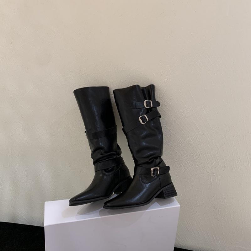 Thick heel retro suede long tube knight boots women's shoes 2025 new autumn design sense two wear thin medium tube boots