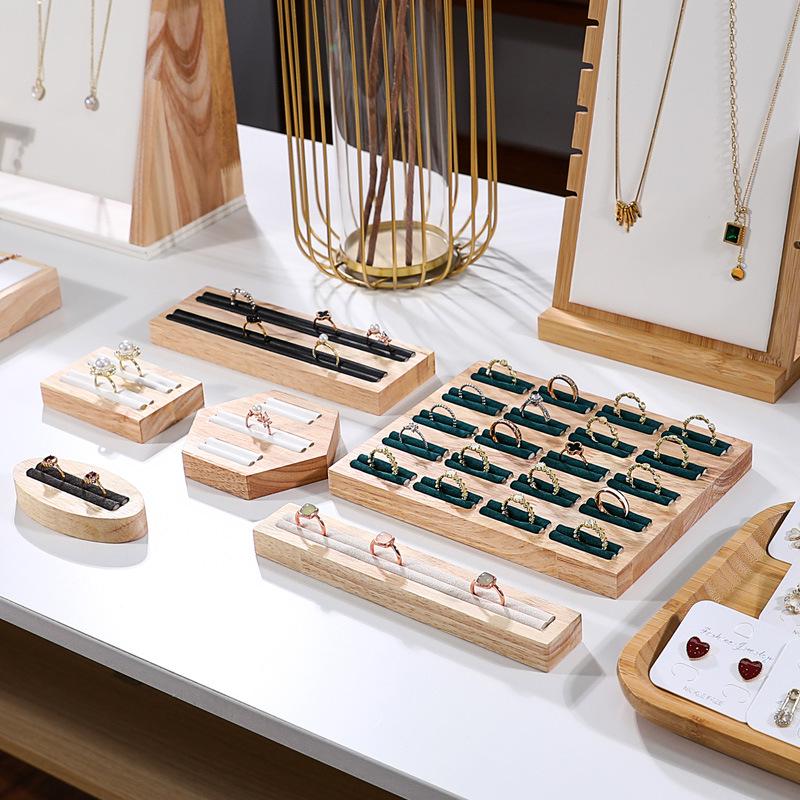 Solid Wood Minimalist Ring Display Tray with 20 Slots