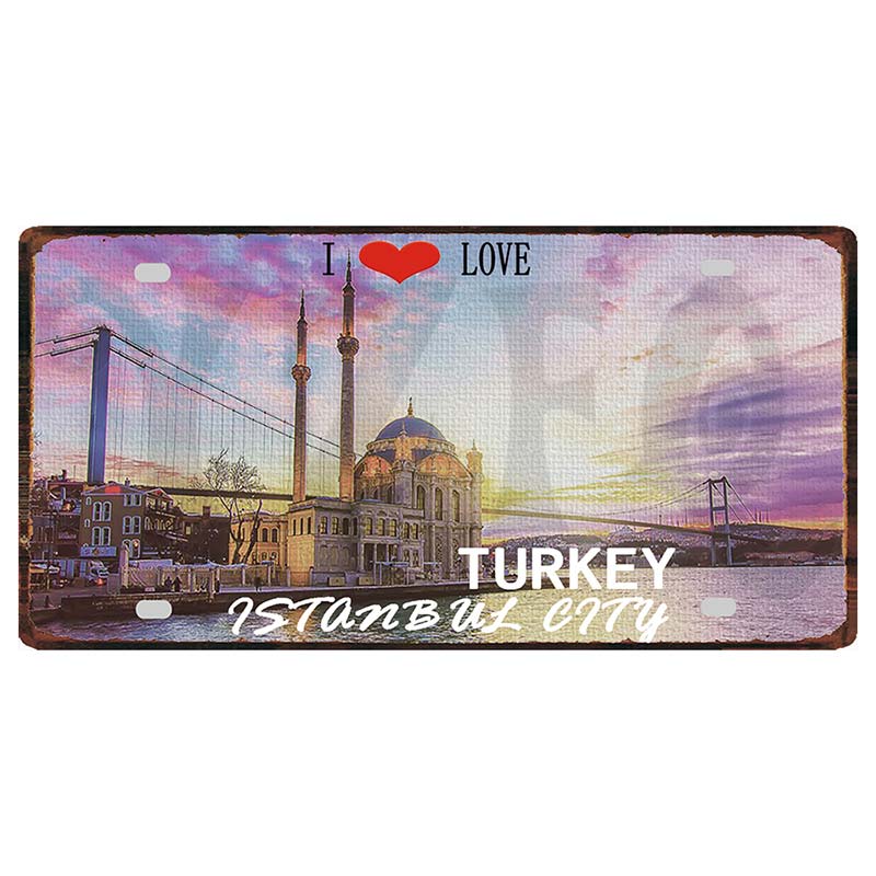 YZFQ Istanbul Turecko Cestování Město Kovový Značka Plakátová Deska Pro Zeď Restaurace Bar Řemesla Domácí Dekorace 30X15CM DC-1612A