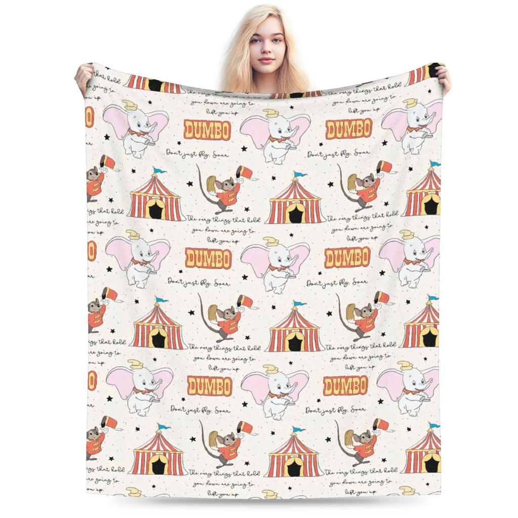 Dumbo Cartoon Blankets Velvet Spring Autumn The Flying Elephant Portable Warm Throw Blanket for Sofa Travel Plush Thin Quilt